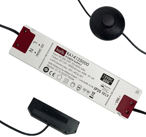 kalb | LED Netzteil 12V Trafo 15W 30W 60W mit Fußschalter, Steckernetzteil mit 6-fach/10-fach Verteiler, Mini LED System (60, Watt, 12)