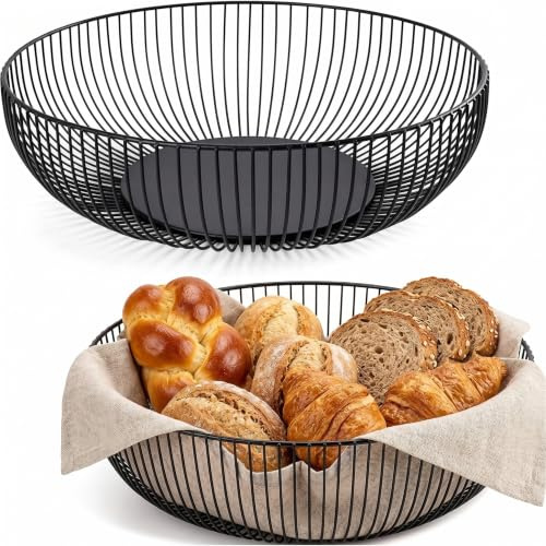 Obstschale, 2 Stück Brotkorb Obstkorb aus Metalldraht(28x15,5x7,5cm) | Obstkorb Metall Fruit Basket, Obstschale Modern für Obst Gemüse Snack Lagerung(Schwarz)