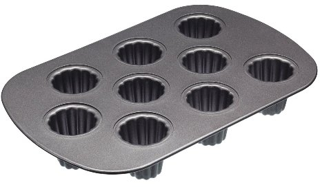 MasterClass KCMCHB89 Canele Moulds with PFOA Non Stick, Robust 1 mm Carbon Steel, 9 Hole 32.5 x 22 cm Baking Tin, Grey