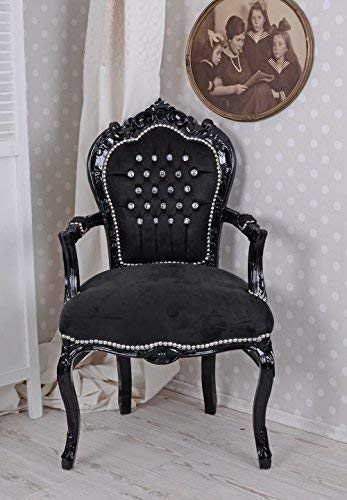 Barockstol Marie Louise armstödsstol svart stol barock vadderad fåtölj trä cat535c02 Palazzo exklusiv