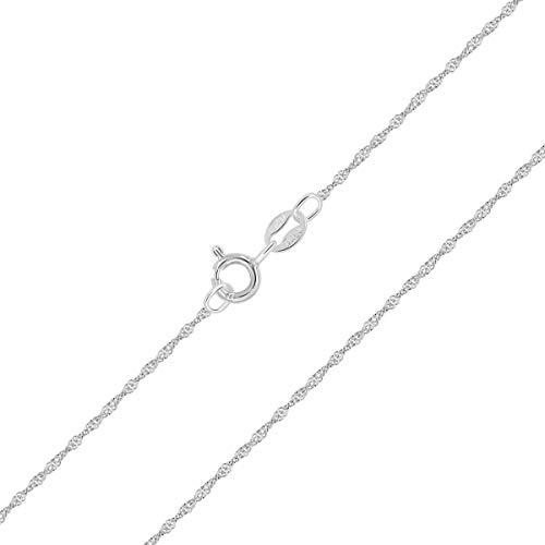 Planetys - Cadena de Plata de Ley 925 Rodiada Malla Singapur 1 mm de Ancho 60 cm de Longitud