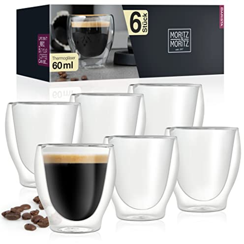 Moritz & Moritz Barista Milano 6 vasos para café espresso de doble pared de 60 ml - tazas café espresso de doble pared para bebidas frías o calientes - Aptos para el lavavajillas