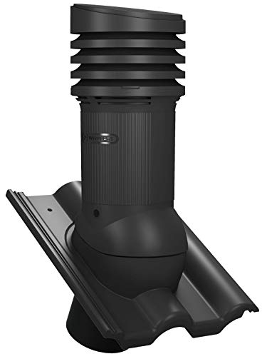 Entlüfterkamin EVO DN150 für Braas - Frankfurter, Benders - Mecklenburger, ProDach - Doppelrömer Dachziegel Dachlüfter Lüfter (RAL 9005 - Schwarz)