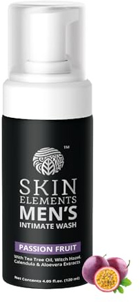 Skin Elements Intimate Wash for Men with Passion Fruit (4.05 Fl Oz) | pH Balanced Foaming Intimate Wash | Prevents Itching, Irritation & Bad Odor |