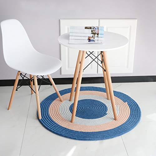 WEN Rug Runde Teppiche Flokati Handwebstuhl 100% Recyceltem Material Multi Color Runde Bunte Geflochtenen Bereich Dekorative Flickenteppich, Blau, Orange (Farbe : Blau)
