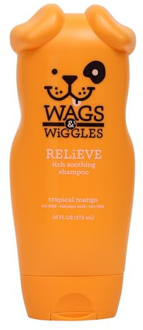 Wags & Wiggles Anti-Juckreiz Hundeshampoo | Shampoo für alle Hunde mit trockener, juckender oder empfindlicher Haut | frischer und fruchtiger Mangoduft, der Ihr Hund lieben wird, 473 ml