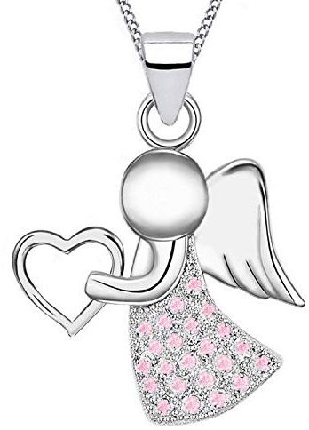Schutzengel Herz Zirkonia Anhänger mit Halskette 925 Echt Sterling-Silber