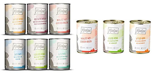 MjAMjAM - Premium Nassfutter für Katzen - Mixpaket III - Wild & Kaninchen, Pute, Ente & Geflügel, Herzen, Huhn, 6er Pack & Premium Nassfutter für Katzen - Mixpaket I - Huhn, Rind, Herzen, 6er Pack