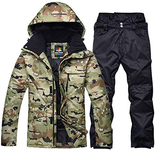YOJOLO Herren Skianzug Camouflage Skijacke Schneehose Set Isolierte Winddichte wasserdichte Schneeanzug Winter Snowboard Skikleidung Für Männer,Khaki b,M