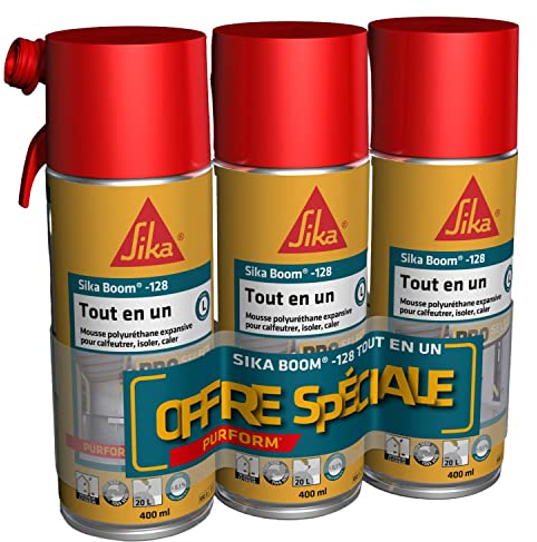 SIKA - Lot de 3 - Mousse PU expansive - SIKA Boom 128 Blanc - Tout en un réutilisable - Usage tous sens pour isolation, calfeutrage et remplissage sur multi-supports - 400ml