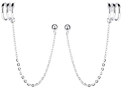 SLUYNZ 925 Sterling Silver Cuff Earrings Chain for Women Crawler Earrings Studs