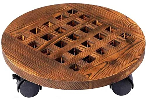DUNAKE Pflanzenroller Rund Aus Holz, Rollbrett Pflanzen Rund, Runtersetzer Mit Rollen Rund, Indoor-Outdoor-Pflanzwagen Mit 360 ° Drehbaren Rollen Für Den Garten (Color : Brown, Size : 16 inch)