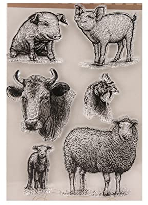 JAWSEU Silikonstempel Clear Stamps, Tiere Klare Stempel Schwein/Schaf/Pferd/Katze Siegel Transparenter Stamps für Kartenherstellung und DIY Scrapbooking Dekor