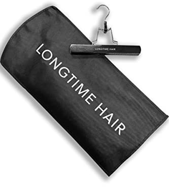 LONGTIME HAIR® Perücken Aufbewahrungstasche I Haarverlängerungen Extensionsbag I Clip In Aufbewahrungstasche hängend mit Holzaufhänger & Reißverschluss I ideal für Reisen und Staubschutz Schwarz