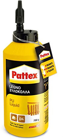 Pattex Adesivo Legno Pu Liquid, per Incollaggio di Manufatti in Legno, Resiste a Forte Umidità, Serramenti, Mobili da Giardino 750 g