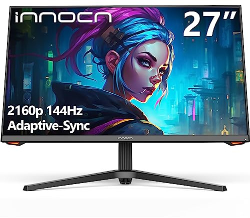 INNOCN 27 Inch 4K 144Hz HDR400 Gaming Monitor G-Sync Compatible 1MS USB Type-C HDMI DisPlayPort Height Adjustable Bracket VESA Mount Machine Black 27G1V