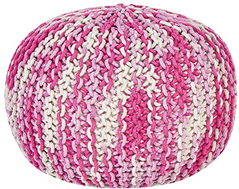 Beliani Pouf Hocker Baumwolle weiß/rosa Ombre rund ⌀ 50 cm gestrickt Boho Conrad