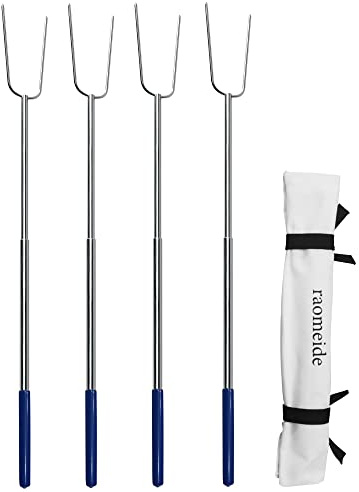 RAOMEIDE 32 Heavy Duty Hot Dog Roasting Sticks for Campfire, Smores Sticks for Fire Pit Long, Marshmallows Skewers (4 Pack)