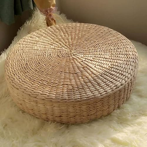 RIDAEX 40 cm * 40 cm rundes Pouf-Kissen aus Stroh, handgefertigtes Kissen, Bodenkissen im japanischen Stil mit Seidenwatte