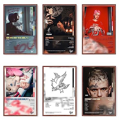 Enimoud Rapper Lil Peep-Poster, Musikalbum-Cover-Poster für Zimmer, ästhetischer Druck, Set mit 6 Wandkunst für Mädchen und Jungen, Teenager, Wohnheim-Dekoration, 20,3 x 30,5 cm, ungerahmt