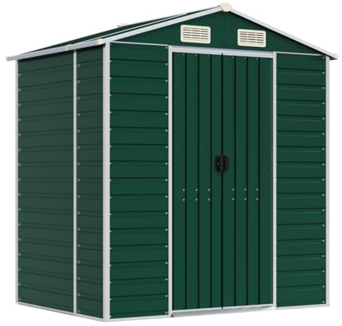 vidaXL Garden Shed, Outdoor Storage Shed with Extended Roof, Tool Shed for Lawn Garage Yard, Metal Garden Storage Unit, Green Galvanised Steel