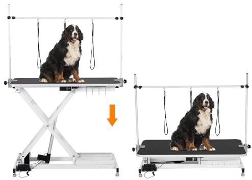 47 in Electric Dog Grooming Table, Heavy Duty, Height Adjustable Professional Pet Grooming Table w/Leveling Wheels, Dog Grooming Arm, Anti Slip Tabletop & Tool Organizer/Dog Grooming Station, White