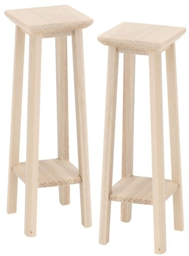 ifundom 2pcs Mini High Stool Doll House Flower Stand Furniture Models Display Shelf Mini Wood Flower Shelf Plant Rack Miniature Plant Stands Doll House Accessory