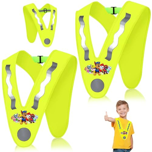 YOUYIKE 2 Stück V-Form Reflektorweste Kinder, Karikatur Reflektierende Sicherheitsweste Kinder, Gelb Warnweste Kind Von 2-12 Jahre, 360 Grad Reflektorweste für Den Schulweg, Fahrrad, Straßenverkehr