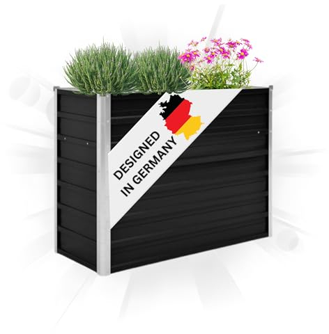 DELUKE® Hochbeet für Garten Oskar Anthrazit | 100x40x77cm | Verzinkter Stahl | Wetterfest | Hochbeet Metall Gartenbeet Kräuterbeet Blumenbeet Beet hoch Frühbeet für Garten Gemüsebeet