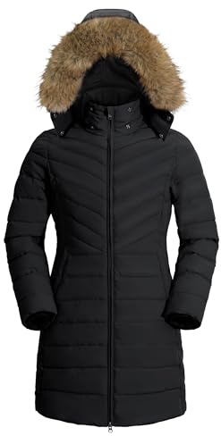 Pioneer Camp Wintermantel Damen Lang mit Kapuze Tailliert Warm | Abnehmbare Kapuze, Winddicht und Warm, Zwei-Wege-Reißverschluss, DWR-Wasserabweisende, 3 Taschen, ideal für Alltag und Stadt