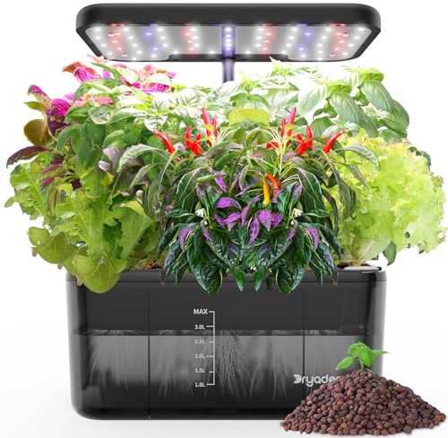 DRYADES Kit de jardin d'herbes aromatiques d'intérieur, système de culture hydroponique avec lumière de croissance LED, pompe à eau silencieuse pour la maison, la cuisine, le bureau, herbes fraîches
