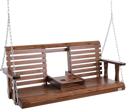 VEVOR Hollywoodschaukel Zedernholz, 1523x710x600mm, Terrassenschaukel für Hof und Garten, verbesserte Tragkraft von ca. 400 kg, robuste Schaukelstuhlbank mit Aufhängeketten für den Außenbereich, braun