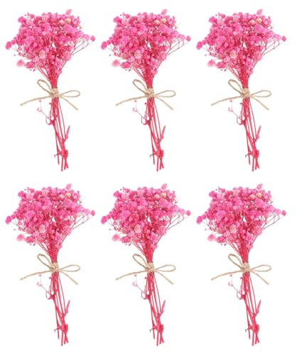 PATIKIL Mini torkad bukett, 6 stycken babyandetag naturlig vild blomma med stjälk dekor boho blomma växt för pyssel gör-det-själv fotorekvisita gåva bröllopsdekor, rosa