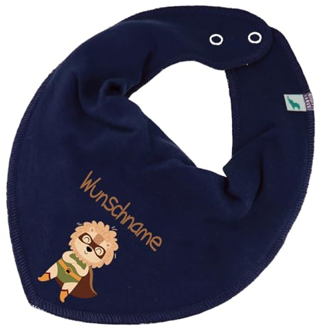 Elefantasie Personalisiertes HALSTUCH für Baby oder Kind aus Baumwolle in Einheitsgröße mit Motiv Superheld Löwe und Wunschname bedruckt