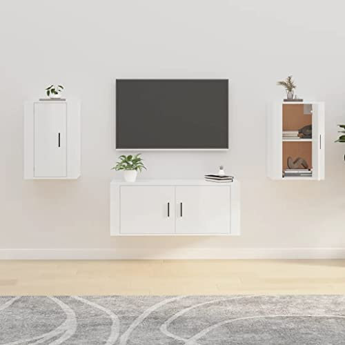 puraday TV-Schrank Wohnzimmer Holzwerkstoff 40x34,5x60 cm 2 STK Hochglanz-Weiß Esszimmer Stereoschrank Multifunktional Fernsehtisch Viel Stauraum Wandmontage TV-Regal TV-Möbel 2 Fächer