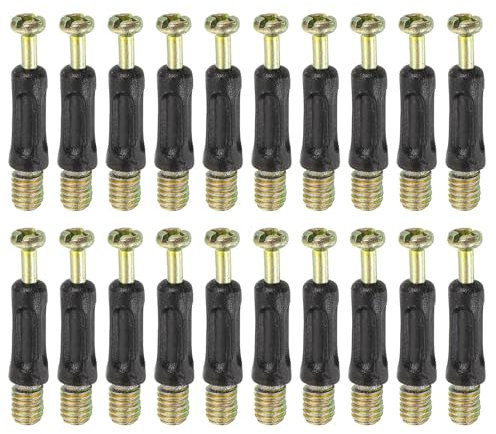 sourcing map 30Pcs 35mm Furniture Connecting Fittings, Thread Bolts Dowels Screws, Metal Dowel Fitting Fasteners for Cabinet Drawer and Wardrobe Furniture, Black