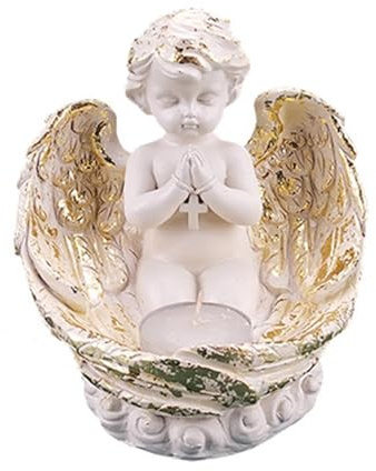 Portacandele votivo a forma di cherubino, in resina, con ali d'angelo, statua di preghiera di angelo, ornamento per tavolo, centrotavola, soggiorno, camera da letto, decorazione per la casa
