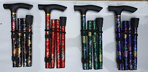 Walking Stick Folding Cane Assorted Colours, Flexible Durable Walking Aid Collapsible Mobility Aid Adjustable from 33-37 inches, Healthcare Sleek Ergonomic (Fancy Walking Stick)