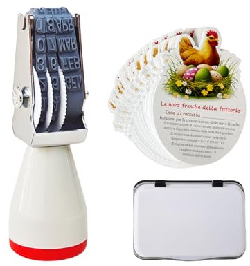 Homvik Datumstempel-Set für frische Eier, Stempel 4 mm mit Stempelkissen, schwarze Tinte, 50 Anleitungskarten für Eier