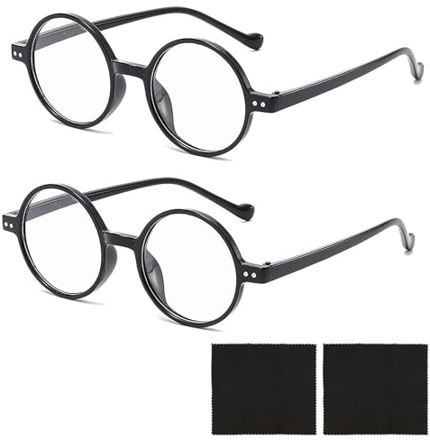 WOLMIK 2 Stück Blue Light Blocking Glasses, Blaulichtfilter Brille Gaming, Rund Anti Blaulicht PC Gaming Brillen Modebrille, bildschirmbrille Unisex Lindert Müdigkeit（Schwarz）