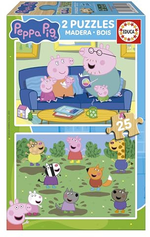 Educa - Peppa Pig | Set mit 2 Kinder-Holzpuzzles mit je 25 Teilen. Maße: 26 x 18 cm. Empfohlen ab 4 Jahren (20324)