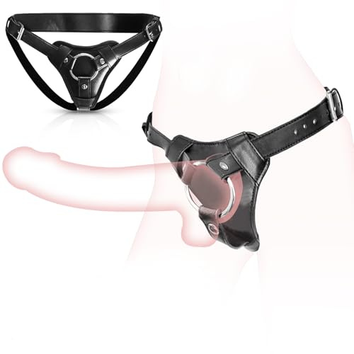 BDSMJOY Leder Strapon mit 3 Abnehmbarer Befestigungsring für Dildos,Strap On Umschnall für Frauen Lesben,Umschnalldildo Sexspielzeug erotisches Sex Spielzeug ab 18 für Paare extrem (Schwarz)