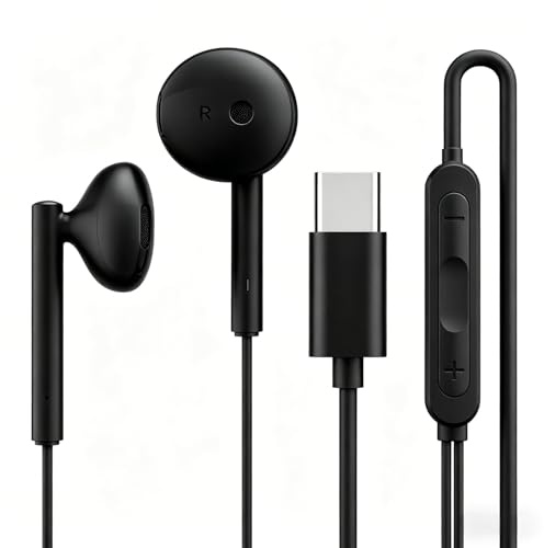 USB C Headphones for iPhone 17 16 15, Wired Earbuds USBC for iPad Pro Air Mini, iPad 10th, MacBook, Type C Earphones for Samsung, Google Pxiel, Lenovo, Dell, in Ear Headphones, Mic, Volume Control