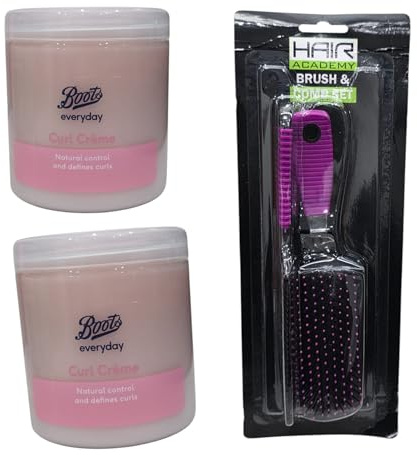 Boots Essentials Curl Creme 250 ml – Confezione da 2 + set di pennelli e pettine per capelli (colore casuale)