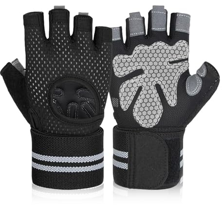 flintronic Guantes de Gimnasio, Guantes Transpirables para Hombre y Mujer, Guantes de Fitness con Muñequeras Gym, de Silicona Antideslizante, para Deporte, Ejercicio, Fitness, Cycling (Negro M)