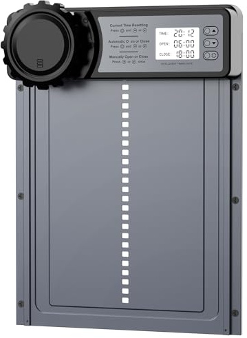 CHAMUTY Puerta Gallinero Automatica con Pantalla LCD Grande, Puerta Automatica Gallinero Aleación de Aluminio con Temporizador, Manual, Anti-atrapamiento, Puertas Automaticas para Gallinero Batería