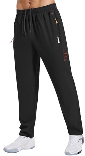 Gaiatiger Tracksuit Bottoms Men Quick Drying Jogging Bottoms Men's Casual Trousers Gym Workout Sweatpants with Zipper Pockets-C3039-Black-XL