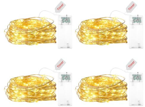 Kaleora 4 Stück Lichterkette Batterie mit Timer, 3M 30 LED Micro Kupferdraht Lichterkette Innen Batteriebetrieben, Warmweiß Lichterketten für Weihnachten Halloween Hochzeit Party Deko