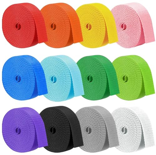 Zyiphor 12 Colores Cinta de Algodón Sarga Cinta de Sarga de Costura Correas de Algodón Poliéster Cintas de Sarga de Algodón para Costura