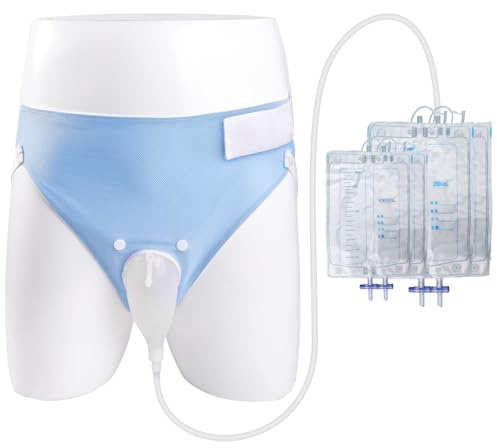 ENLUNTRA sac de collecte d'urine réutilisable et portable(2000 ML*1+1000 ML*2),wearable urine collector,Soft Edge Spill Resistant, anti-fuite(elderly men type,bleu)